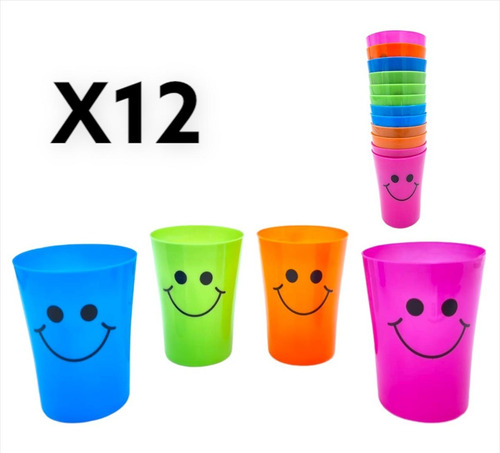 Vasos Plásticos Reutilizables Colores Surtidos X12