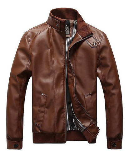 Chaqueta De Cuero Casual Con Cuello Alto Para Hombre