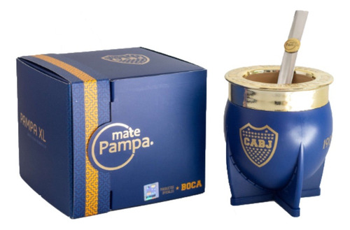 Mate Pampa Xl Boca Juniors + Bombilla Térmico Xeneize Cabj Color Azul