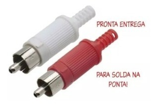 100un Plug Rca Plástico Solda Na Ponta Branco/vermelho