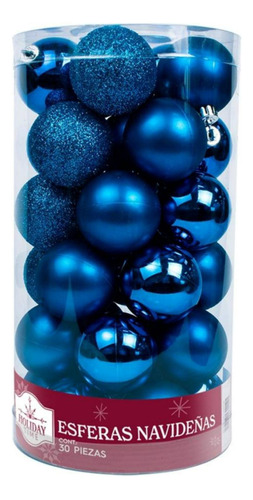 Paquete 30 Esferas De 5cm Navideñas Plástico Color Azul 