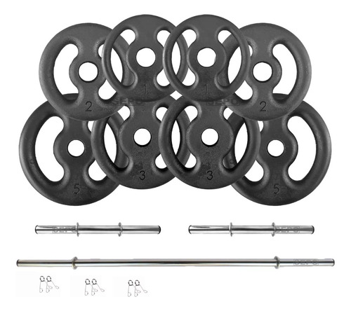 Kit 22 Kg Anilhas E Barras De Supino E Halteres