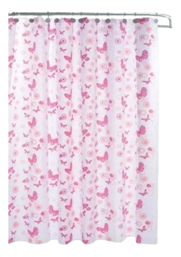 Cortina De Baño Estampada Línea Mariposa Protector + Ganchos