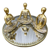 Trio Decorativo Yoga Meditação Buda Resina + Bandeja Espelho