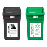 Set X2 Cestos De Residuos 60 L Reciclaje Negro Verde