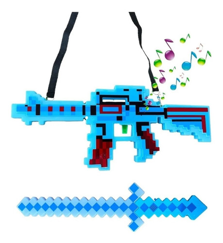 Brinquedo Kit Espada Minecraft E Arma Diamante Luz E Som