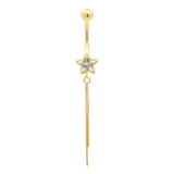 Piercing Umbigo Ouro 18k (750) Estrela 6mm Com Corrente