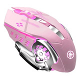 Mouse Gamer Sem Fio Recarregável Rosa Usb Retroiluminado