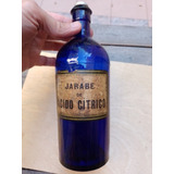 Antiguo Frasco De Farmacia Azul Cobalto Jarabe Ácido Citrico