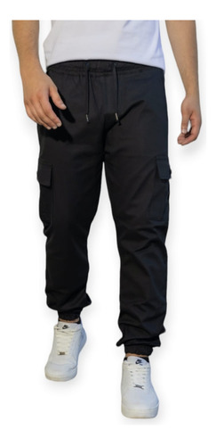 Pantalon Cargo Gabardina Elastizada Jogger Bolsillos Hombre