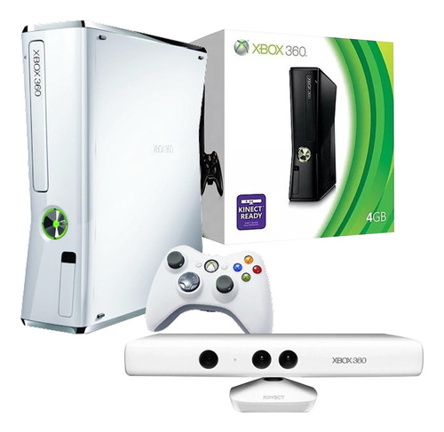Xbox 360 Branco Piano Slim - Modelo Colecionador + 50 Jogos + Kinect + Hd 320gb + 1 Controle Original Branco
