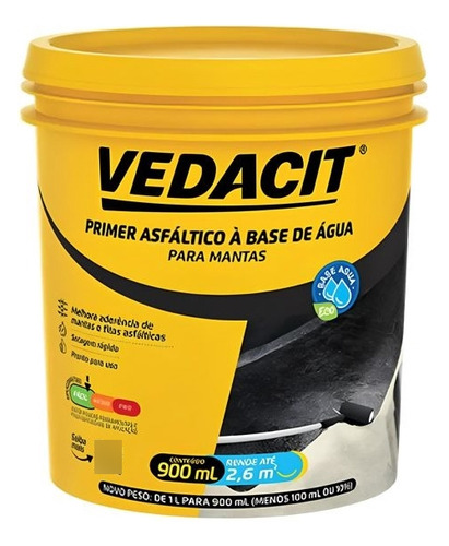 Primer Asfáltico Eco Vedacit 900ml Base Agua Para Mantas