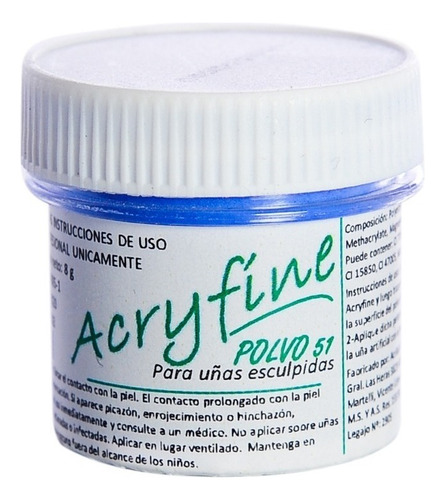 Acryfine Polimero Construcción Uñas Esculpidas 8g Azul Local