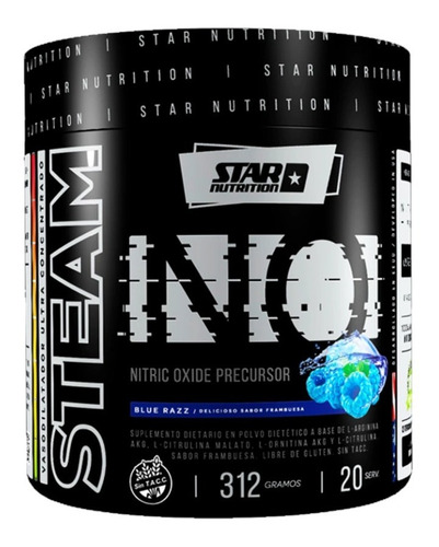 Oxido Nítrico Steam N.o Star Nutrition Arginina 312 Grs Sabor Blue Razz