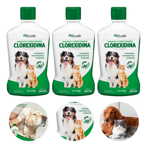 3 Shampoo Condicionador Clorexidina Cachorro Gato Kelldrin