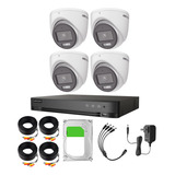 Hikvision Kit De 4 Cámaras De Seguridad Metálicas Con Micrófono Integrado Turret 3k 5mp Imagen A Color 24/7 Exterior Ip67 + Dvr 8mp 4 Canales Turbohd + 4 Canales Ip + 3tb Hdd Ids2ce70kf0t-plus+3tb