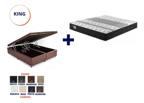 Cama Box Baú King + Colchão Molas 193x203 Cor Corino Marrom