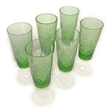 Copas Vintage De Vidrio Verde Labradas / 6 Usadas