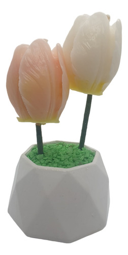 Maceta Prisma Con 2 Velas De Tulipanes