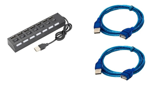 Hub Usb 2.0 Hi-speed 7 Puerto + 02 Cables Extension 1,5 Mtrs