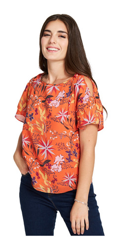 Blusa Floral Lazos Naranjo Nicopoly