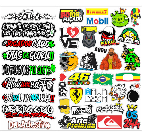 Super Cartela Kit Adesivos De Frases Para Moto Bike Carro