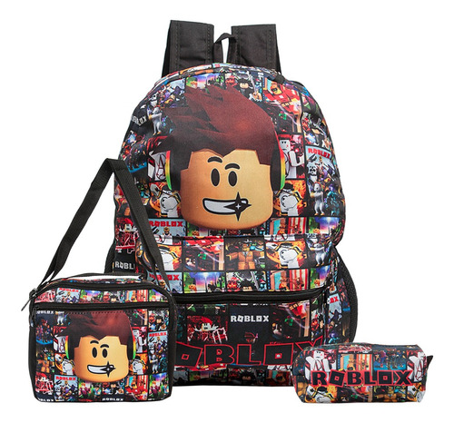 Kit Mochila Escolar Roblox Costas Lancheira+estojo