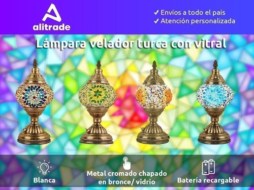 Lampara Velador Turca Arabe Vitral Recargable Usb Decoración Color De La Estructura Celeste