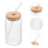 Vaso Lata De Vidrio Con Bombilla Tapa De Bambu 550ml Unidad