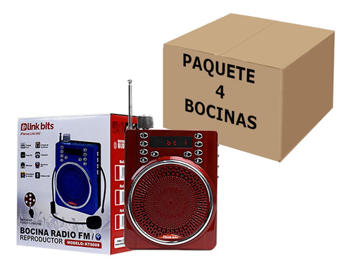Bocina Roja Portatil Chica Bluetooth Radio Usb Link Bits 4pz