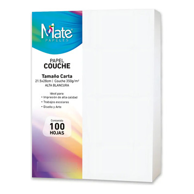 Cartulina Couché 350 G\u002Fm2 | Tamaño Carta | 100 Hojas | Brillante | Color Blanco | MercadoLibre