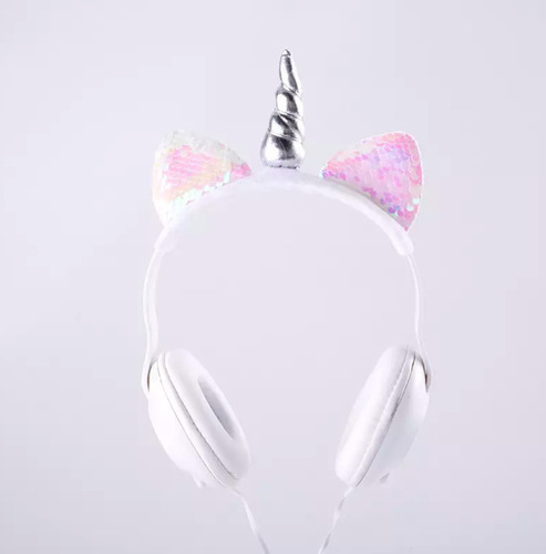 Audífonos Auriculares C/ Orejas De Lentejuela Unicornio