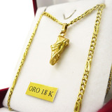 Combo Cadena Oro Hombre Espiga Grumet Y Dije Oro Botin 18k