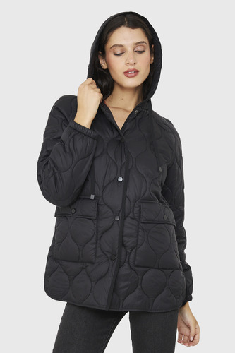 Parka Midi Tipo Quilt Bolsillos Negro Nicopoly