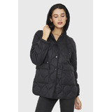 Parka Midi Tipo Quilt Bolsillos Negro Nicopoly