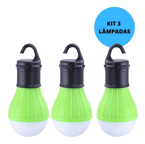 Kit 3 Lampadas Led Camping Barraca Pesca Lanterna Cores 