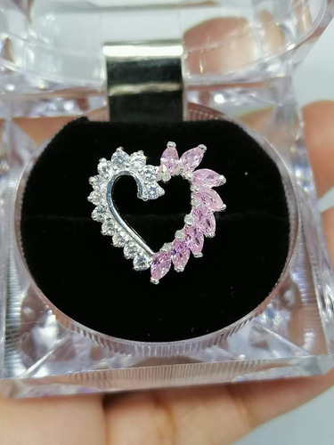 Anillo Corazón Rosa Zirconia De Plata 925 Garantizado