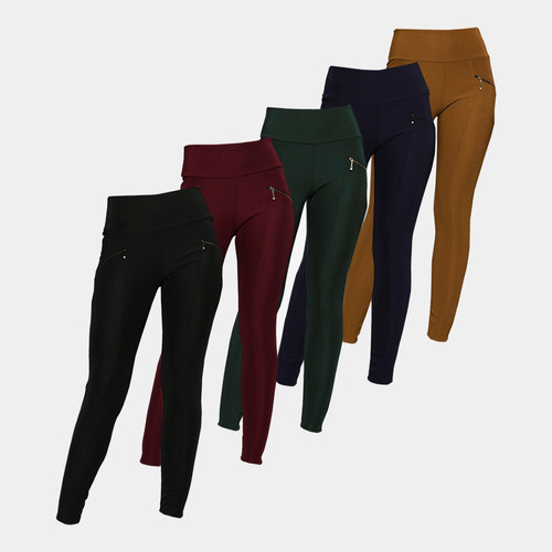 Kit 5 Calça Legging Gorgurão Montaria Feminina Com Bolso