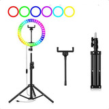 Kit Iluminador Ring Light Colorido Branco Frio Quente Tripé