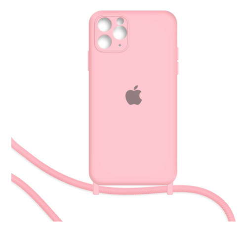 Funda Silicona Con Correa Para iPhone 13 Pro Fucsia Y Negra