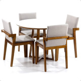 Mesa Jantar Branca Lara Premium 100cm + 4 Cadeiras Estofadas