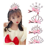 Juego Clip De Cabello Princesa Corona Crown Con Cristal 4pcs