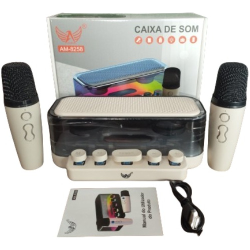 Caixa De Som Karaôke, Fm, Bluetooth Led Rgb