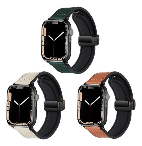 3 Correa Para Apple Watch Ultra Seris 9 8 7 Se Cuero Genuino