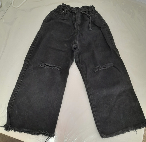 Pantalón Nena Talle 8 Negro De Jean Con Roturas Y Elástico 