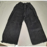 Pantalón Nena Talle 8 Negro De Jean Con Roturas Y Elástico 