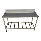 Bancada Mesa 190x40 Inox Com Espelho 1 Base Gradeada 