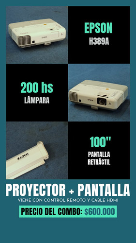 Proyector Epson H389a Pantalla Retráctil 100 