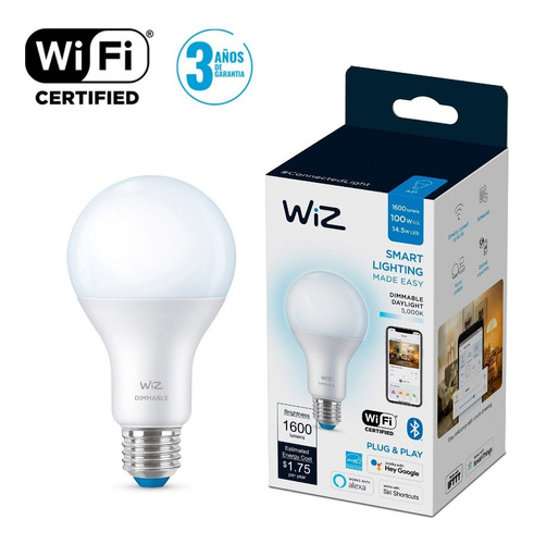 Foco Inteligente Wiz A21 Luz Fría Dimeable Controlable Por Wi-fi - Mayor Intensidad De Luz