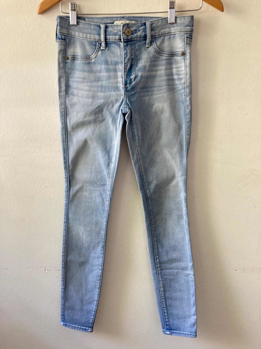 Pantalón Jeans Abercrombie Elástizado En Celeste Talle 26